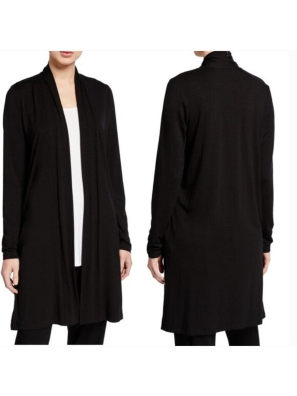 Eileen Fisher Long Open Front Cardigan in Black – Size S
